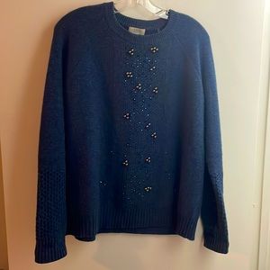 Kinross Cashmere Navy Blue Sweater with beading